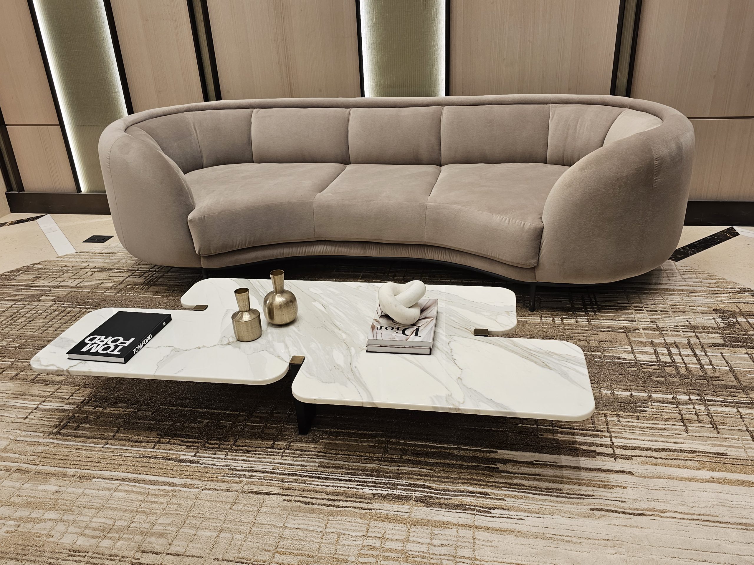 Lobby sofa — Custom Curved Velvet Sofa